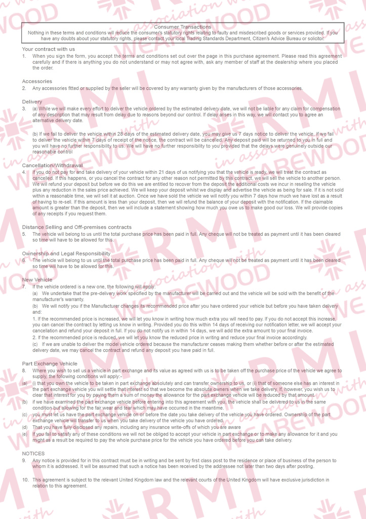 RMI012: New / Used Vehicle Order Form Pad - Image 2